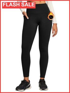 Fleece Lined Thermal Leggings No Front Seam Tummy Control Pockets Yoga Pants